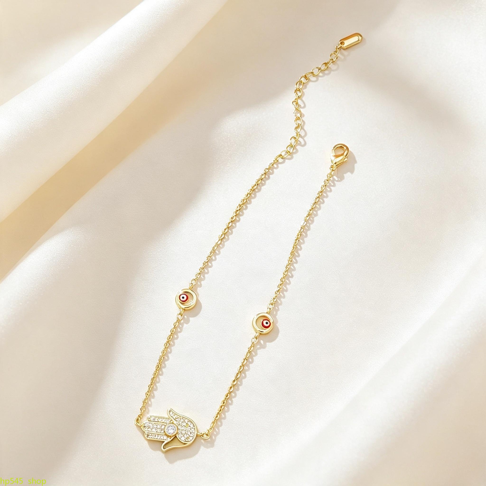 Hamsa evil eye anklet, gold protection ankle bracelet, beach foot jewelry, cz hamsa hand anklet, adjustable women summer anklet backtoschool