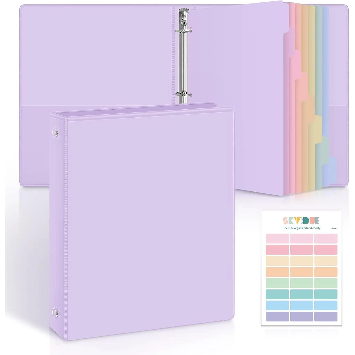1 Inch 3 Ring Binder with 8 Tab Dividers & 24 Labels, Pastel Binder Organizer for Letter Size Paper, Aesthetic School Binder for Notes, Documents, Office &  Organization,