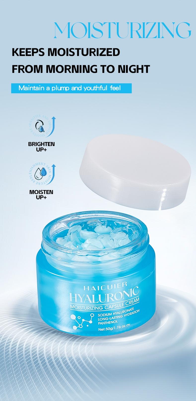 Hyaluronic Acid Moisturizing Blue Capsule Face Cream, Deep Hydration, Brightening, Smooths Dry Skin, Ideal Gift for Mother's Day