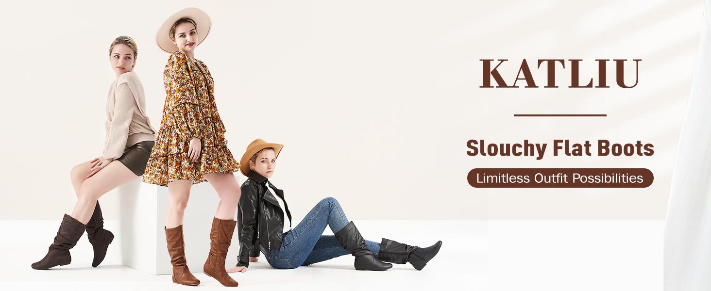 Women's Slouchy Mid Calf Boots Zip up Flat Boots