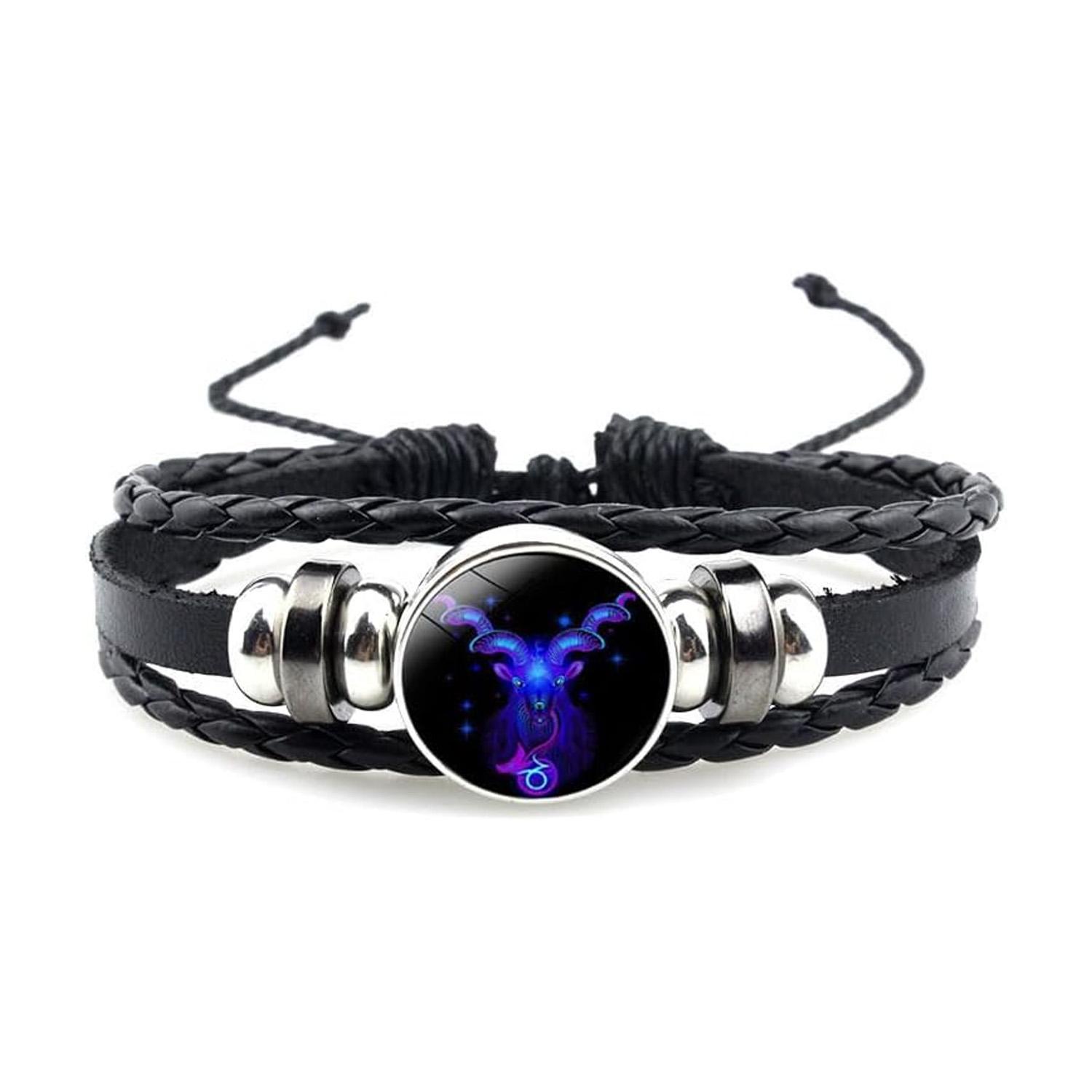 12 Constellation Woven Leather Bracelets, Minimal Zodiac Unisex Wristband, Stackable Daily Wear Jewelry, Nice Birthday Present for Partners & Friends