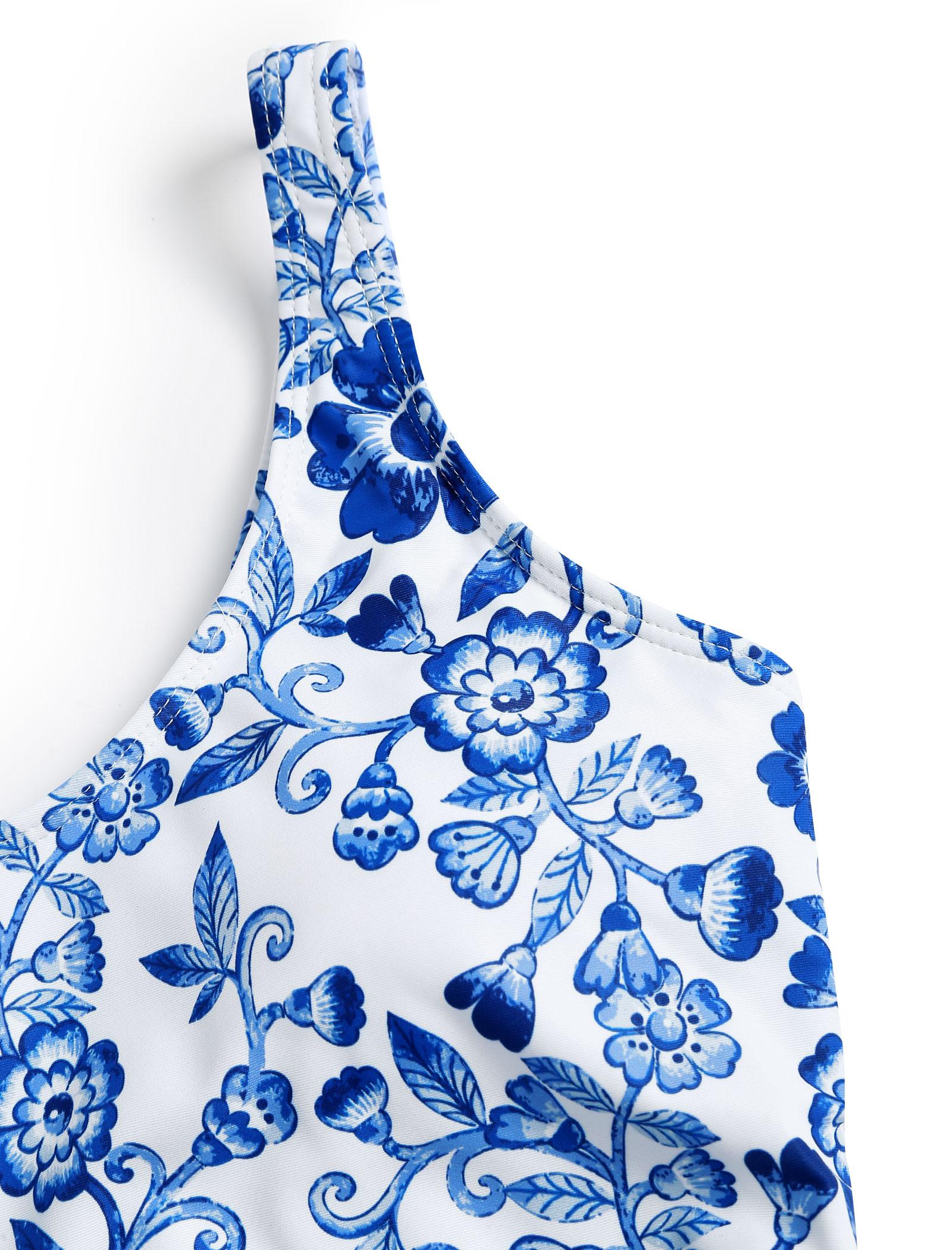 Women's Summer Beach Floral Prints Beach Vacation One Piece Swimdress Swimsuits for Women Tummy Control Swim Dresses Skirt Bathing Suit Tropical Print Swimsuit