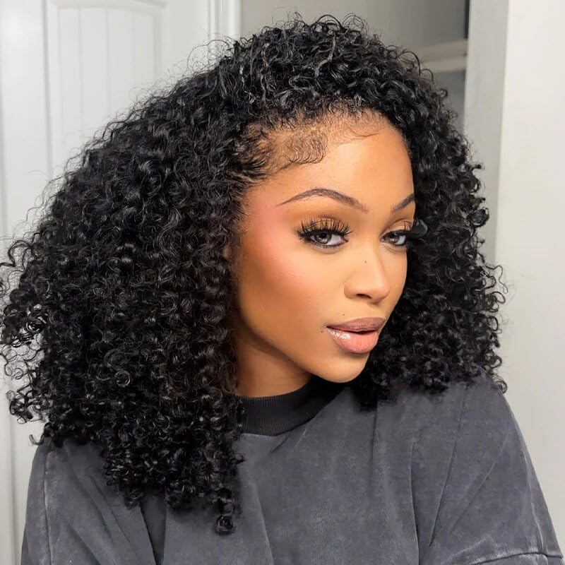 Bling Hair Glueless Half Wig Human Hair Kinky Curly 250% Density Human Hair Glueless Wigs Seamless Clip Ins Flip Over Ready Go Wig Invisible Hairline Beginner Friendly SpringStatements