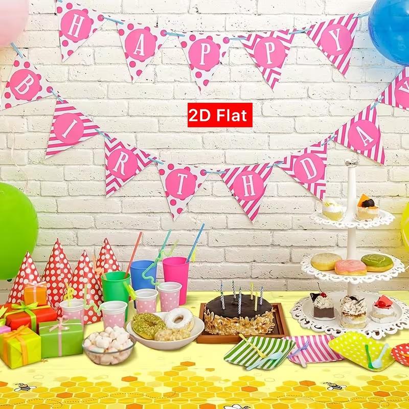 2D Flat Party Tablecloth 1pc, Beehive Animal Design, Polyester Decorative Tablecloth, Birthday Decoration, No Power Required