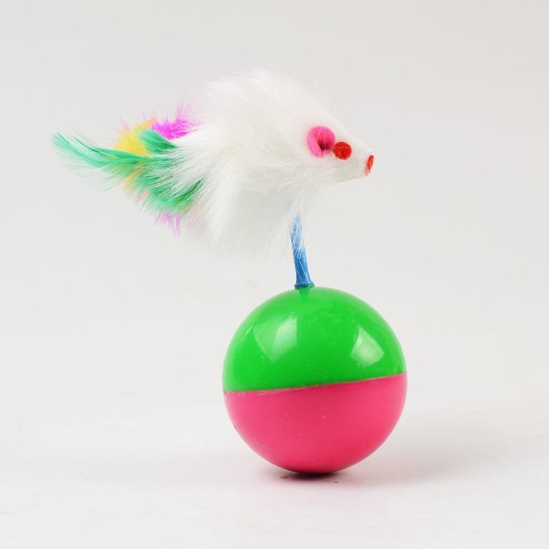 Tumbler cat self-hi toy colored feather mouse plush toy ball, cat toy