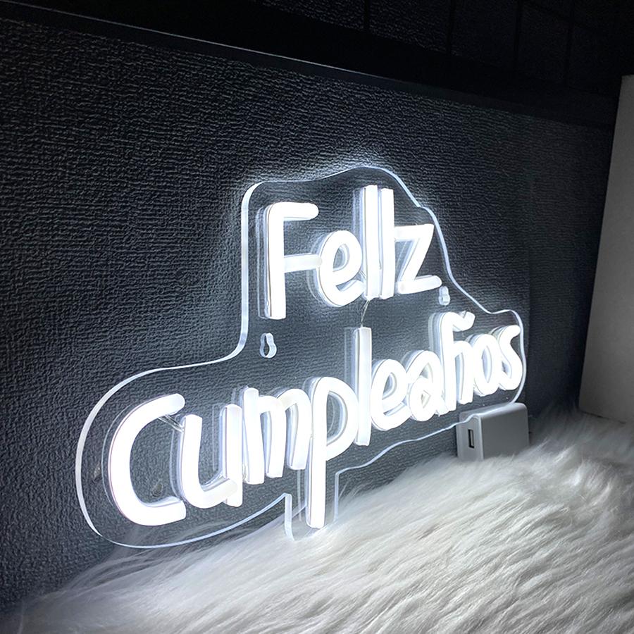 Feliz Cumpleaños  Neon Sign Light Spinish Happy Birthday Wall Sign Decor Fiesta Mexican Themed Birthday Party Backdrop Banner Gifts  USB Powered