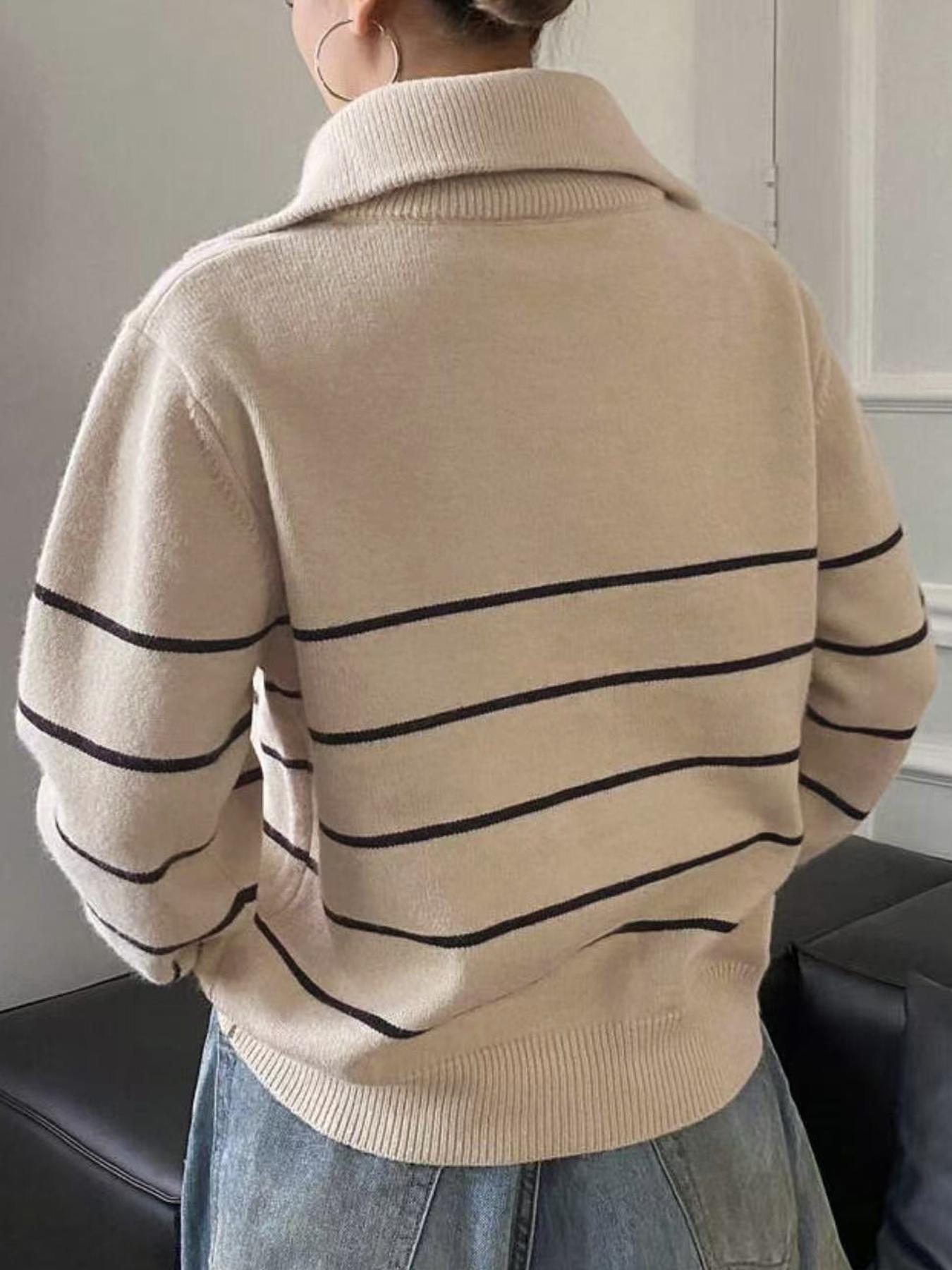 Autumn Winter Striped Button Front Sweater Coat, Fashion Casual Loose Elegant Chic Knitwear Outerwear, Stylish Women's Clothing