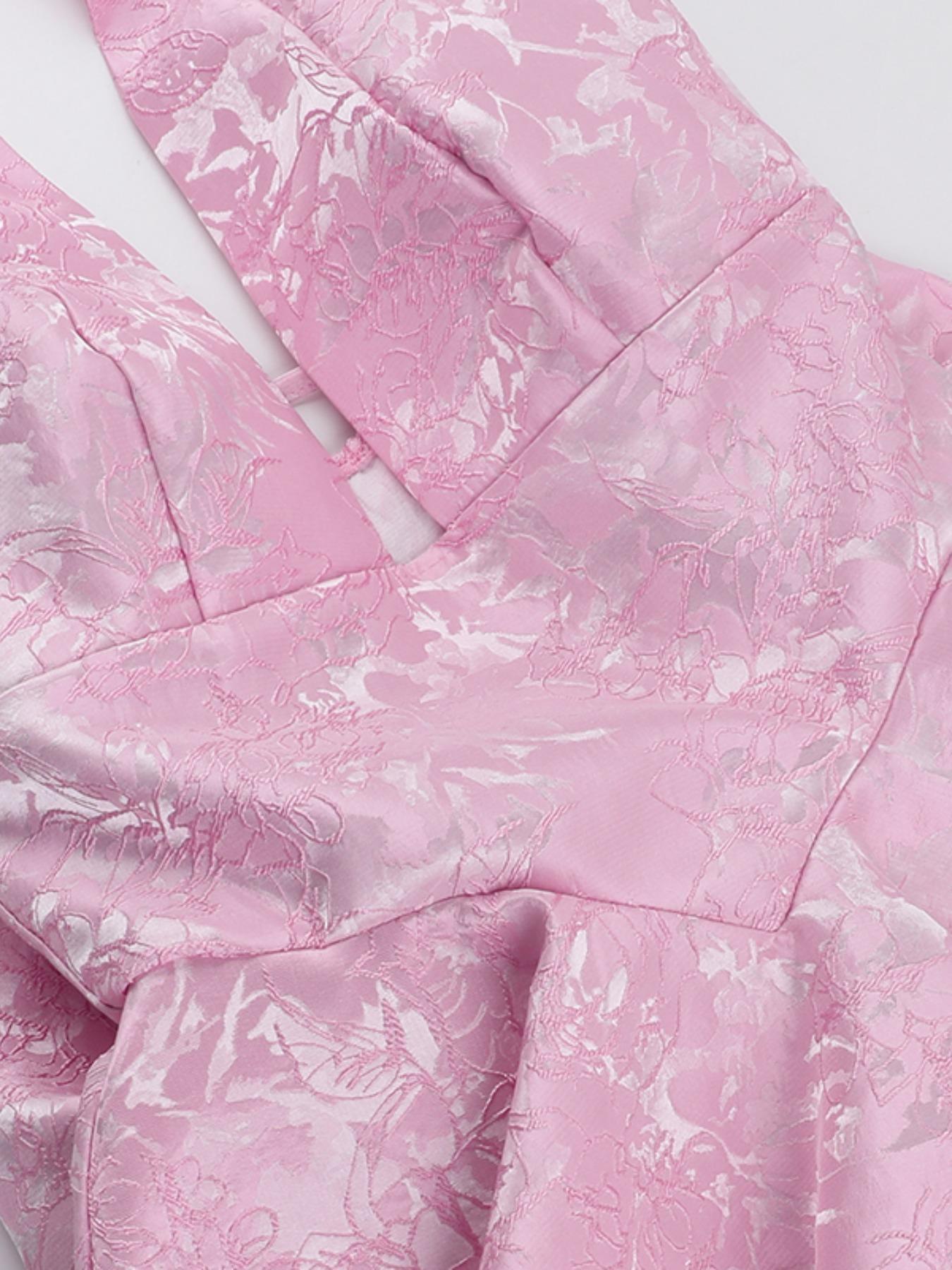 Elegant Sexy Cute Jacquard Halter Neck Butterfly Knot Dress, Slim-Fitting Summer Fashion, Thin Fabric, Perfect for Parties & Events