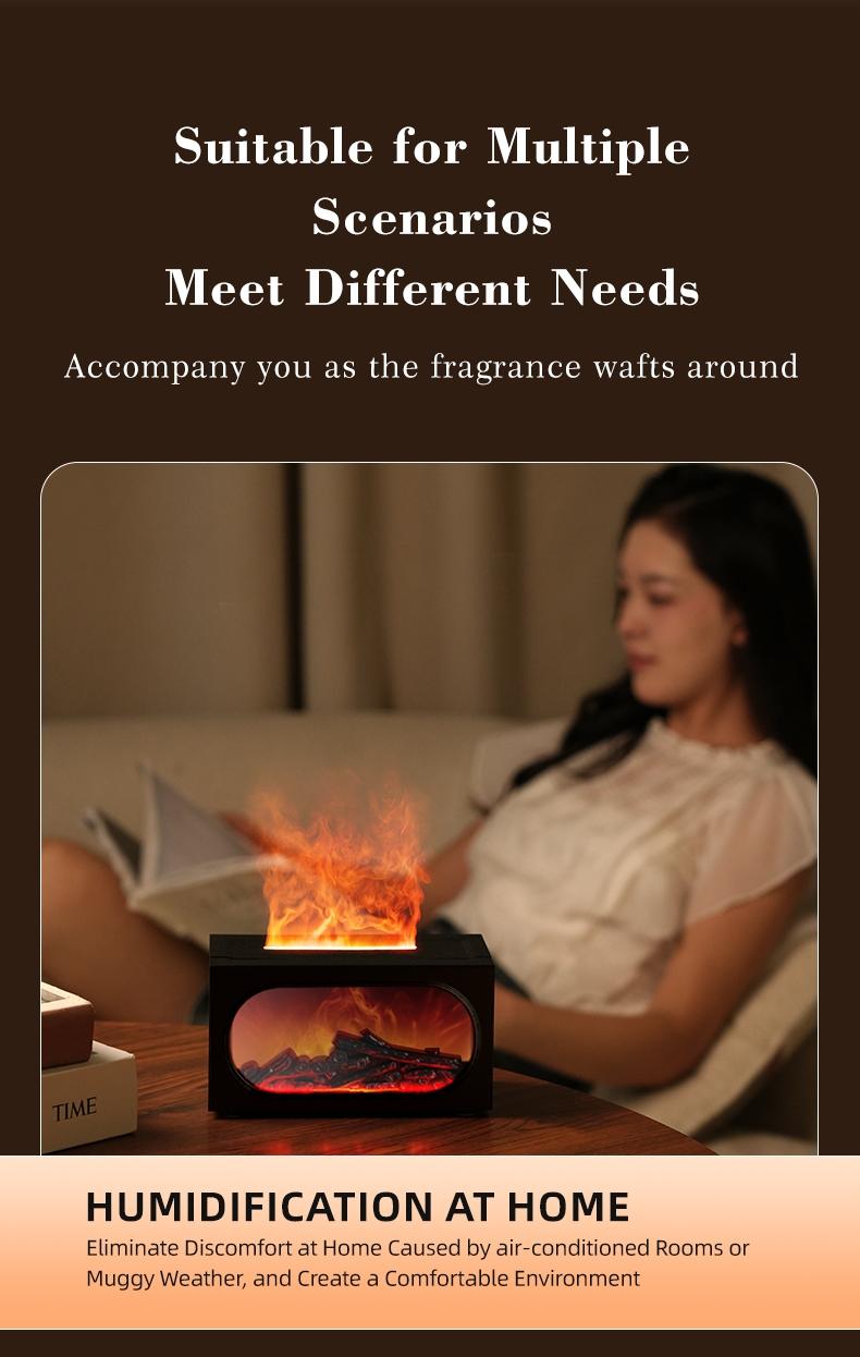 Fireplace Scent Diffuser Humidifier, Aromatherapy Humidifier, Flame Atmosphere Light, Waterless Power Protection, Fine Mist & Coarse Mist Output, Quiet Operation