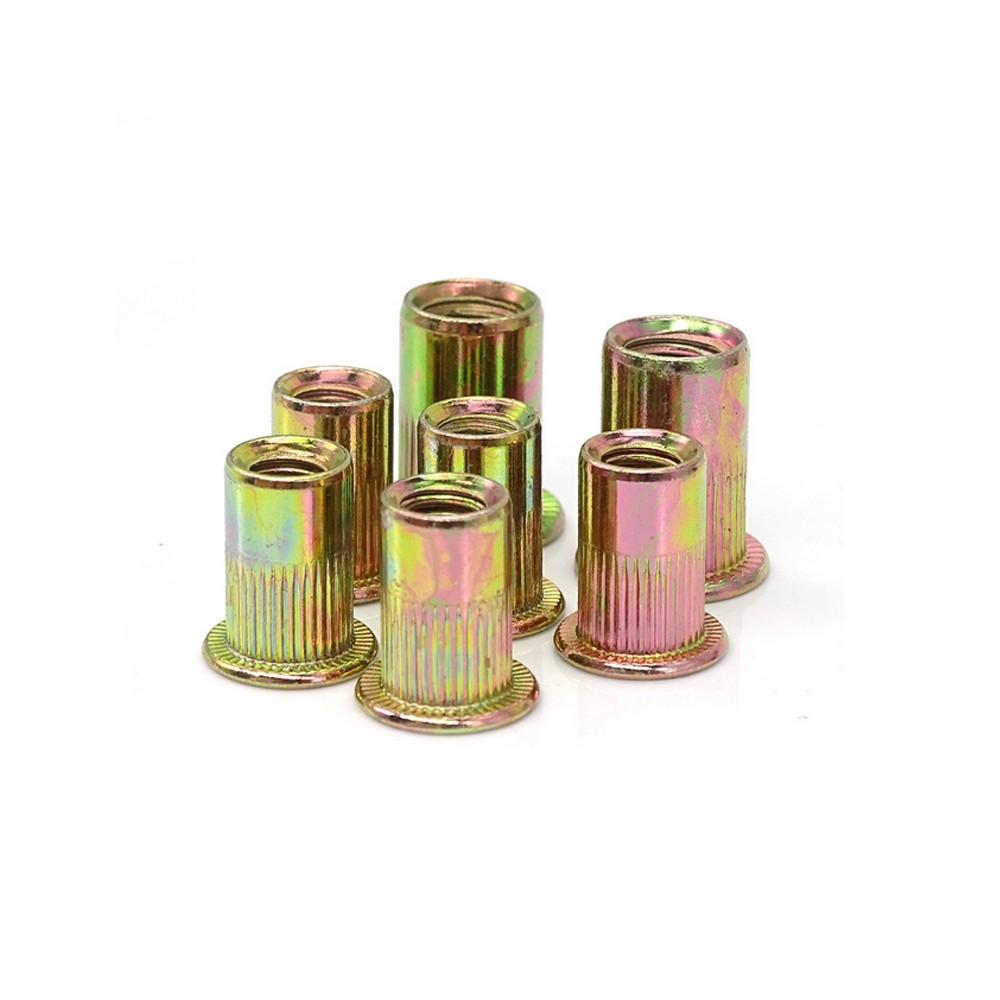 150pcs Rivet Nuts Combo Set, Includes #8-32, #10-24, 1/4"-20, 5/16"-18, 3/8"-16, Zinc Plated Carbon Steel, Flat Head Threaded Embedded Nuts