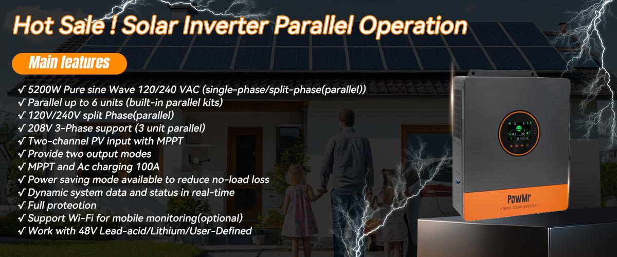 Solar Inverter 5200W 48Vdc to 110Vac, Split-Phase Inverter Built-in 100A MPPT Controller | Max.PV Input 6KW 500VOC | Support 6 Units Parallel and Batteryless Run Solar Inverter 5200W 48Vdc to 110Vac, Split-Phase Inverter Built-in 100A MPPT Controller | Max.PV Input 6KW 500VOC | Support 6 Units Parallel and Batteryless Run