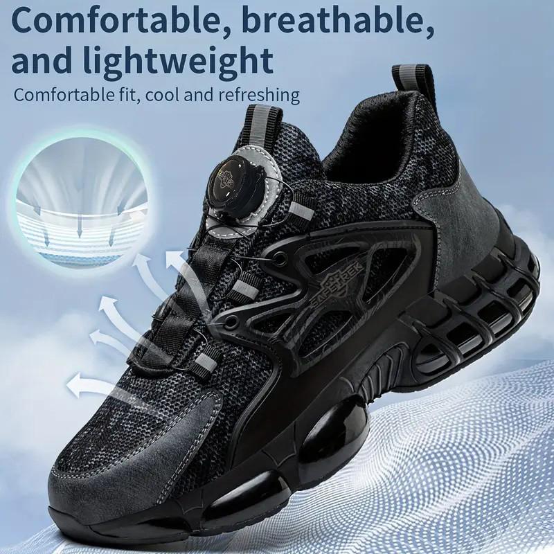 Men's Plus Size Safety Shoes with Rotating Buckle - Steel Toe, Puncture-Resistant, Breathable Mesh Upper, Anti-Smash & Anti-Stab Design, Comfortable Non-Slip Work Sneakers for Industrial & Outdoor Use