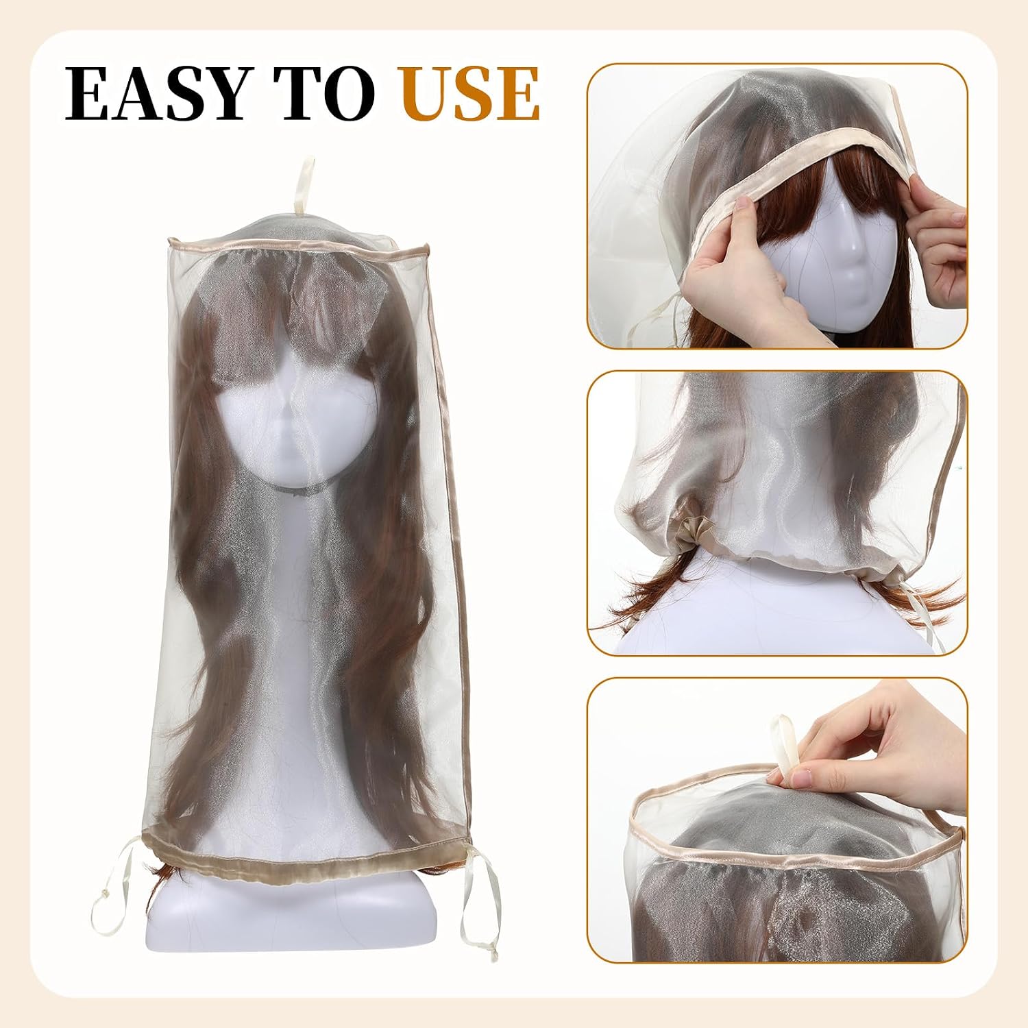 4 count Wig Storage Bags, Wig Storage for Multiple Wigs, Wigs Bag with Drawstring, Portable Travel Organizer for keep from Dirt Dust Hair Salon Accessories (Beige 19.7 in)