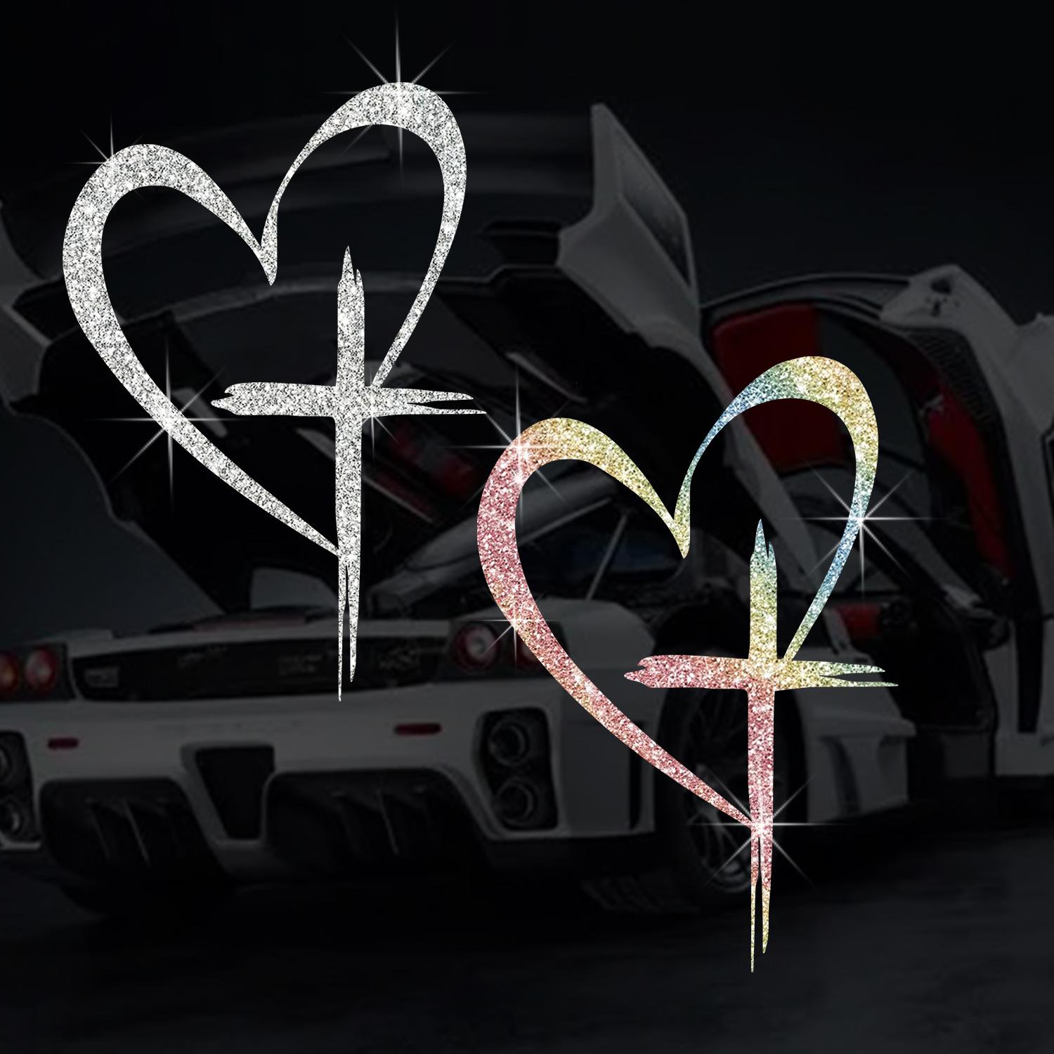 3pcs Christian Theme Hearts & Cross Universal Car Stickers - Water Resistant Plastic Automotive Vinyl Decals for Vehicles, Laptops
