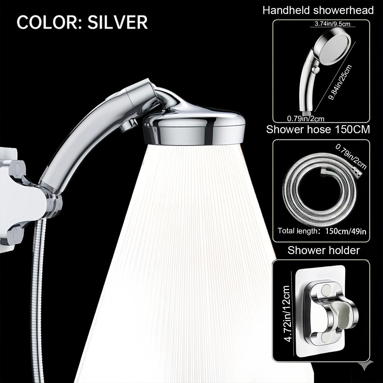 3-Piece Adjustable Shower Head Set, G1/2 Interface, 150cm Flexible Hose, Wall-Mounted Bracket, No Drilling Required, Bathroom Faucet Accessories