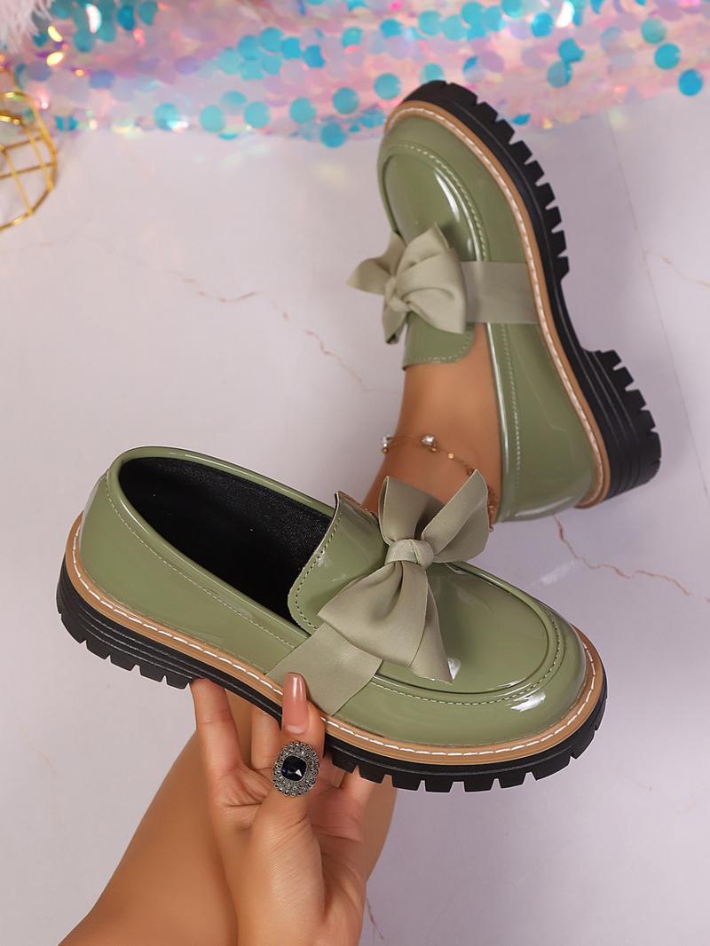 Women's New Fashion Low Heel Flat Shoes, Mary Jane Bow Leatherette Pumps, Comfortable Lightweight Mid-Heel Walking Shoes, Valentine's Gift