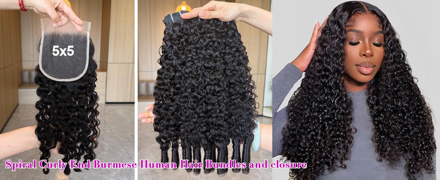 【Hot Sale】VIPbeauty Burmese Curly Bundles Human Hair 100% Unprocessed Human Hair Bundles Deals Human Hair Extensions 16A Burmese Curly Human Hair Bundles for Black Women Natural Black Spiral Curly End Human Hair Weft Extensions