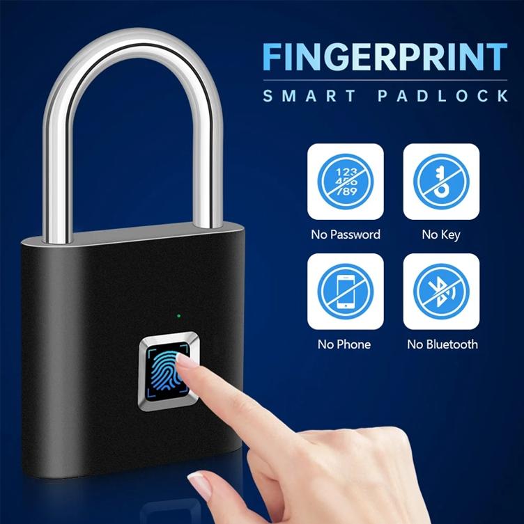 Smart Fingerprint Hanging Lock, USB Rechargeable, Biometric Fingerprint Lock, Zinc Alloy Security, Easy One-Click Operation