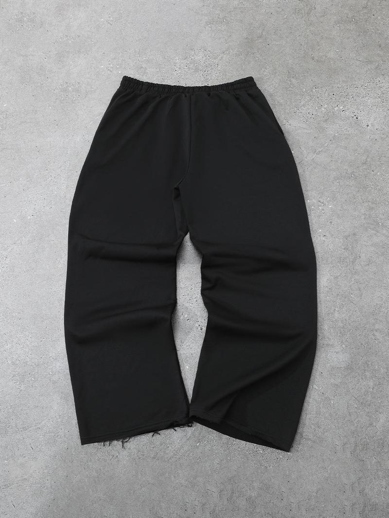 Men's Knitted Elastic Waist Pants, Stretchy Fabric, Casual Street Style, Vintage Look, Letter Cross Print, Straight Leg Design