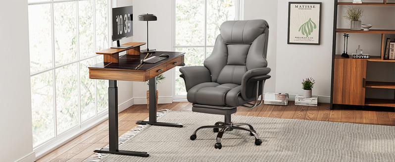 【Black Friday】Big and Tall Office Chair 550 lbs Extra Wide Leather Executive Chair with Retractable Footrest, Heavy-Duty Ergonomic Chair, Adjustable Height Computer Gaming Chairs