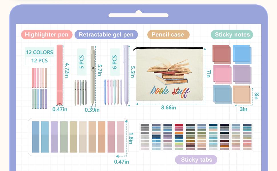 Christmas Gifts Bible Study Supplies 45Pack Aesthetic Annotation Kit with Pencil Case Black Gel Pens Highlighters Transparent Sticky Notes Index Tab School Stationery Set for College Teenagers Student Teacher Girly Daughter Women