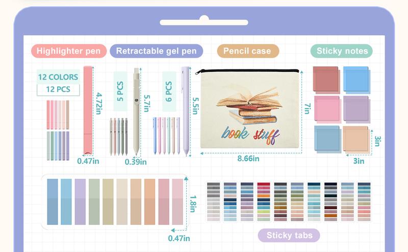 Christmas Gifts Bible Study Supplies 45Pack Aesthetic Annotation Kit with Pencil Case Black Gel Pens Highlighters Transparent Sticky Notes Index Tab School Stationery Set for College Teenagers Student Teacher Girly Daughter Women