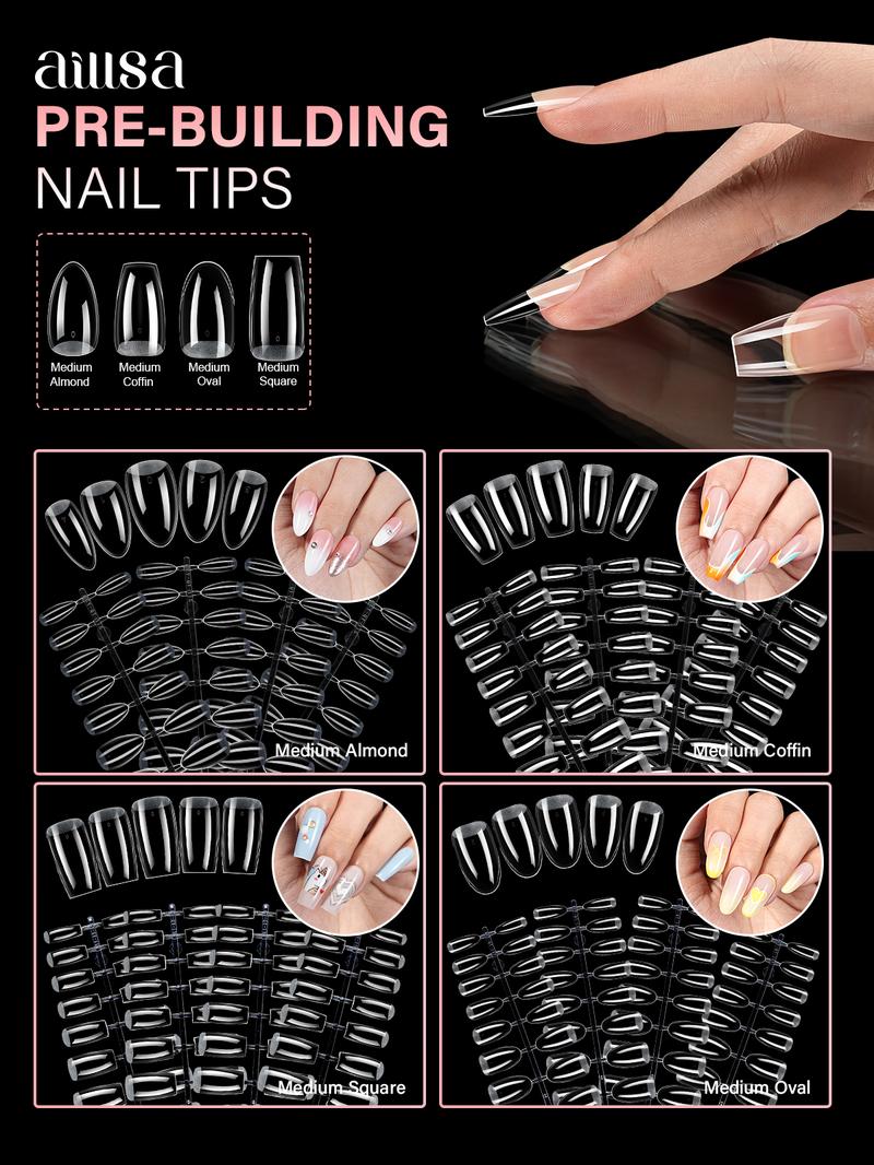 Aillsa DIY Gel Nail Kit - Almond 168pcs 14 sizes gel x Acrylic Nail Tips for Flat Nails with 5 Colors Gel Nail Polish, 3pcs nail brush pen, 15ml Strong Solid Nail Glue, Manicure Cutics Cosmetic