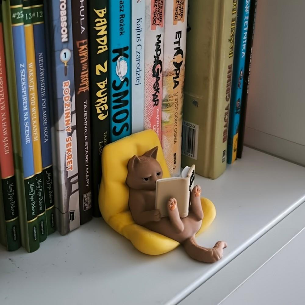 Charming Reading Cat Statue Set, Focused Kitty Figurine for Home Decor, Desktop Ornament, Perfect Holiday Gift