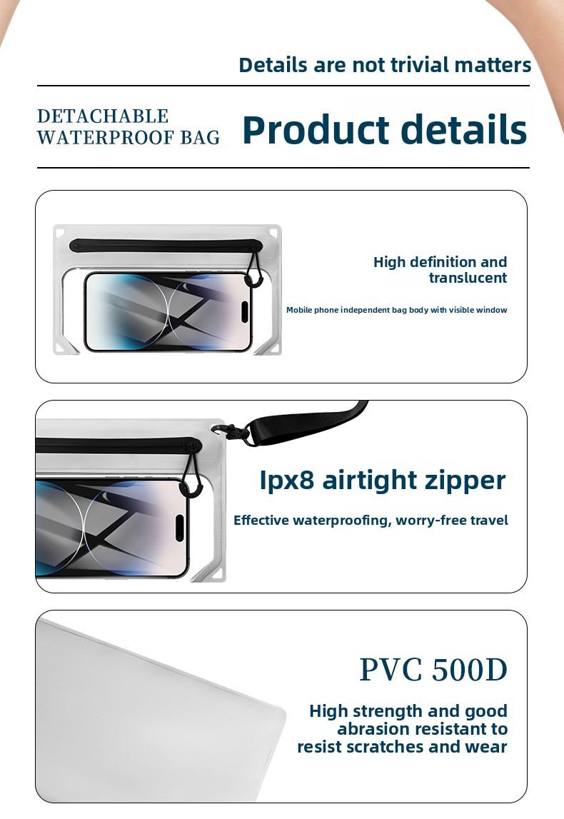 Airtight Zipper Waterproof Waist Bag, PVC Portable Touchscreen Phone Bag for Outdoor Camping and Swimming