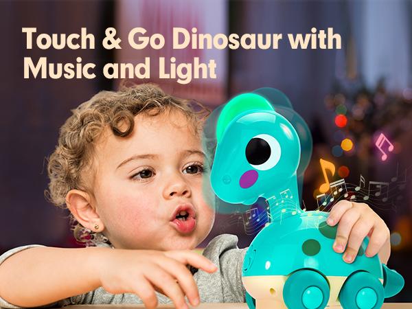 Crawling Dinosaur Toy Touch & Go Musical Light Infant Dino Crawling Toys Baby Toys 6-12 Months Tummy Time Toy 0-6 Month for 1 Year Old Boy Girl Brithday Gift
