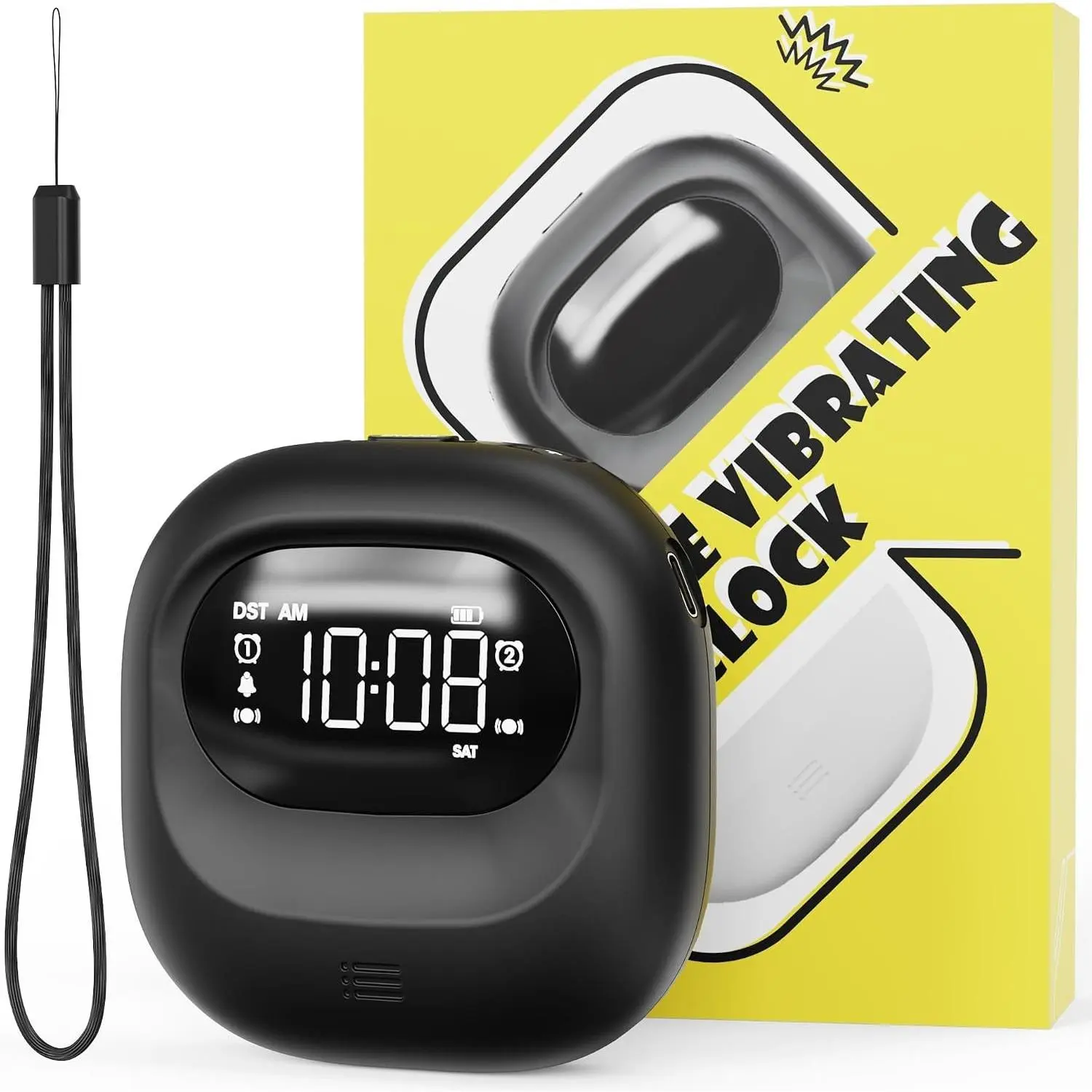 Vibrating Alarm Clock Bed Shaker with Rechargeable 3000mAh Battery, 160-Day Standby, 3 Vibration & 5 Volume Levels, Dual Alarms for Kids & Deaf People, Battery Operated Travel Alarm ClockGift
