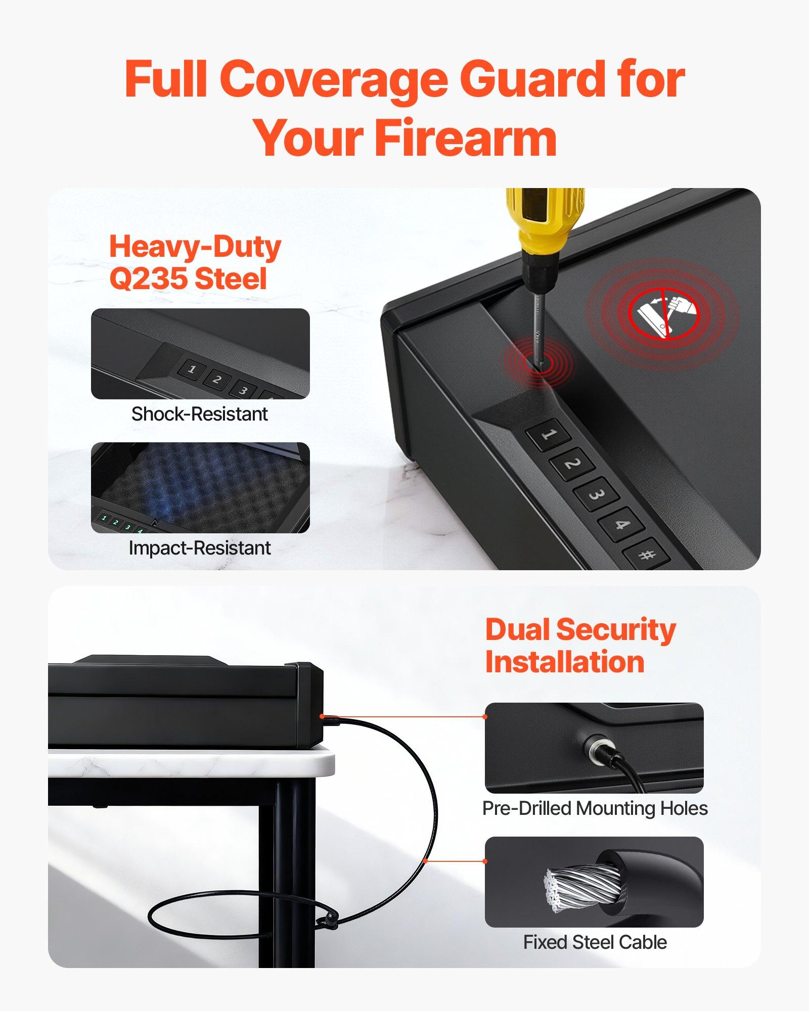 fathersdaygift VEVOR Gun Safe, Heavy Duty Handgun Safe with Fingerprint/Password/Key, 3-Way Quick Access Firearm Case Box with Lighting for 2 Pistols 2 Magazines, Pistol Gun Box for Nightstand Bedside Desk Car