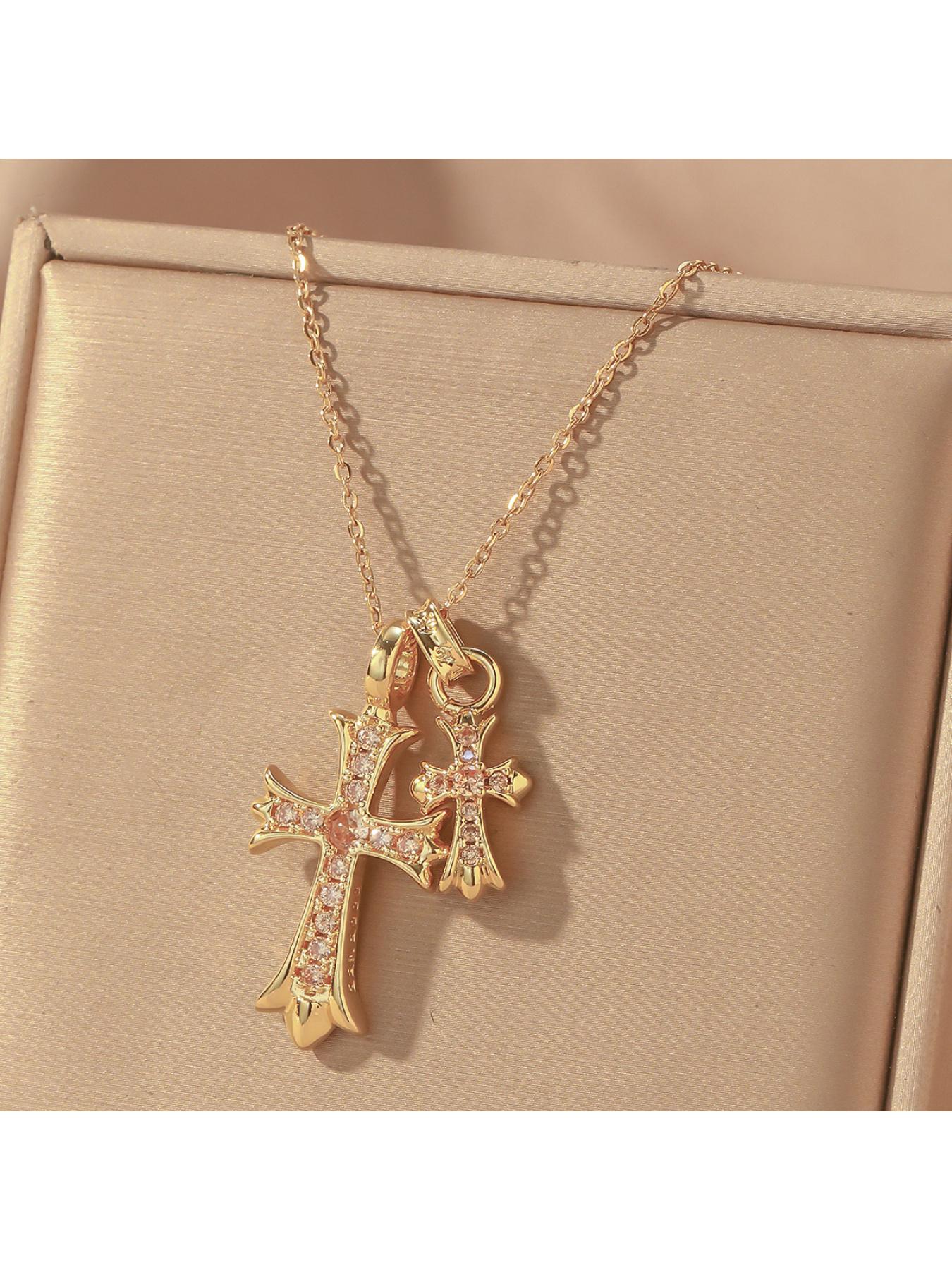 Women's Internet celebrity double cross necklace, niche design, light luxury, versatile, personalized, sweet and cool, versatile pendant collarbone chain