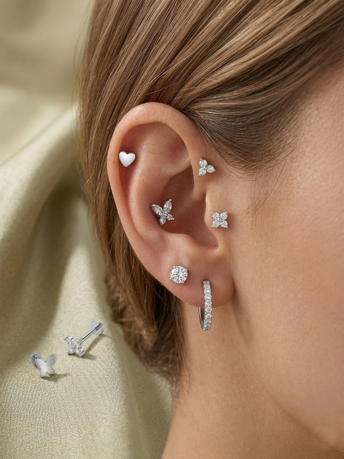 20G Flat Back Earrings for Women Threadless Butterfly Stud 316L Surgical Steel Stud Hoop Earrings Push in Nose Studs Hypoallergenic Cartilage Earring Stacks Labret Helix Tragus Conch Piercing Jewelry