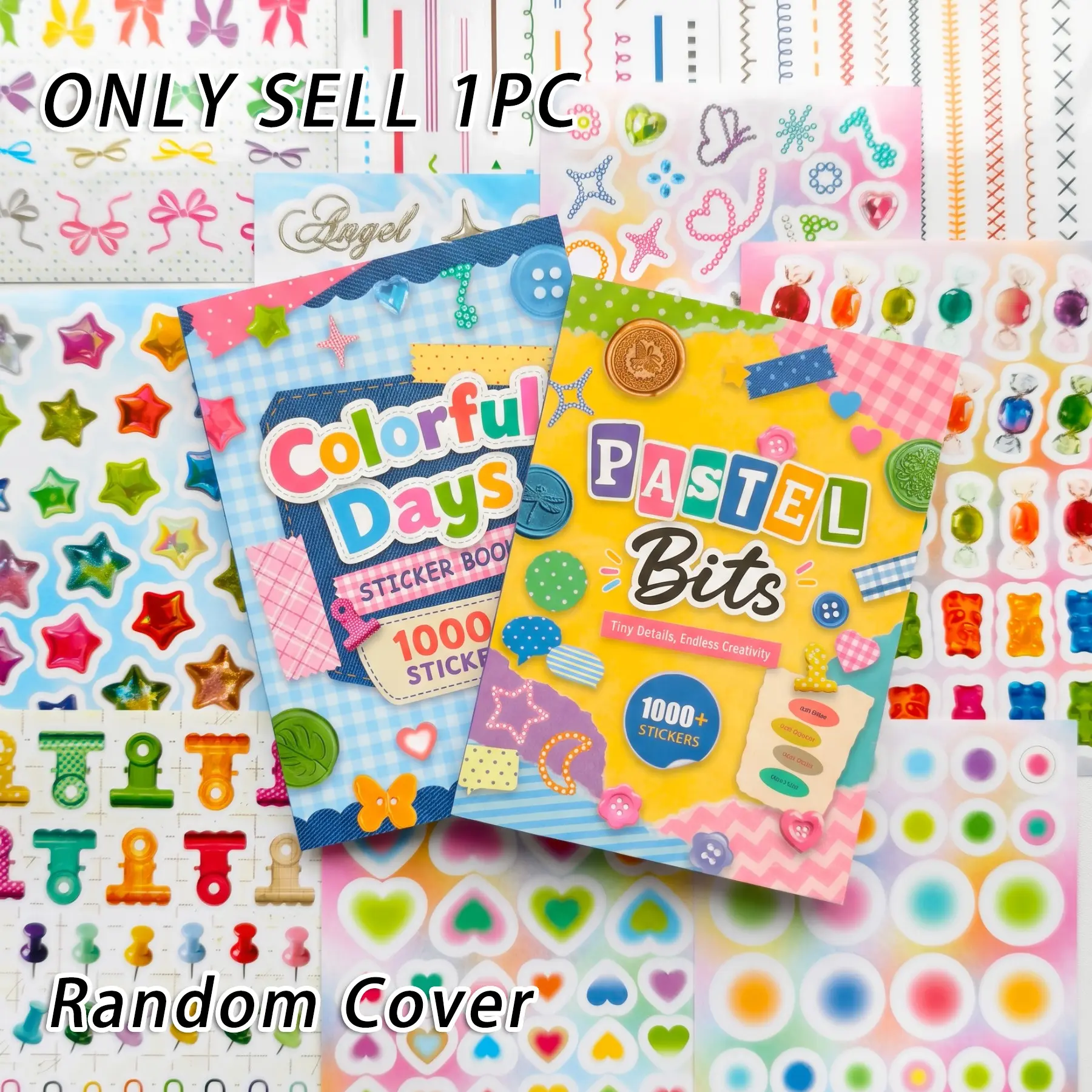 Random Cover 1000+ Colorful Life Stickers Book, Cute Dreamy Style Stickers, Journal Stickers, Ideal for DIY Scrapbooks, Diary Decoration Manual