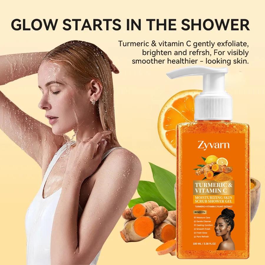 Turmeric Vitamin C Scrub Body Wash 100ml, Exfoliating Shower Gel, gently cleansing, moisturizing and soothing the skin with a long-lasting fragrance