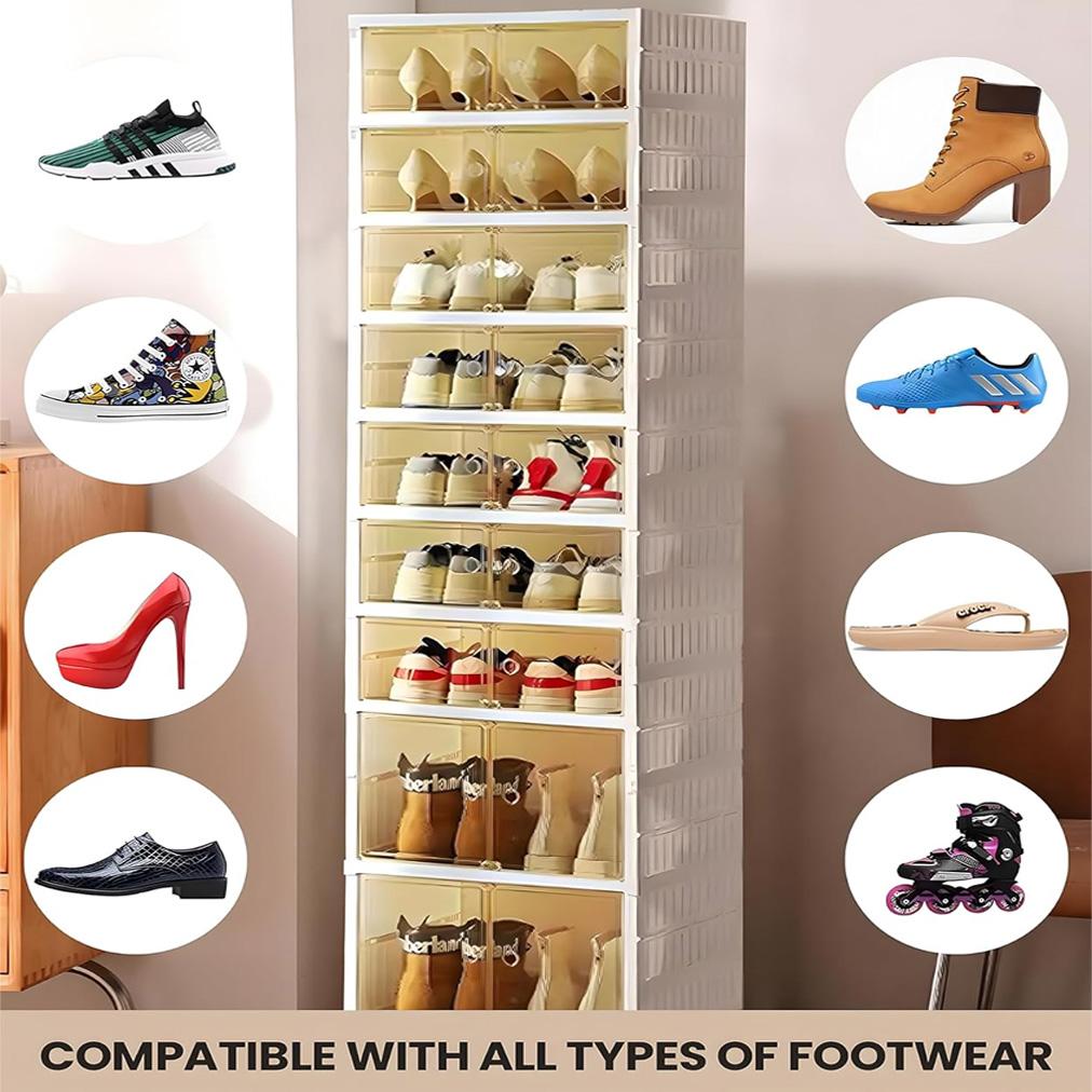 1/2Pcs 9/18 Tier foldable shoe cabinet,Can store 18 pairs of shoes,Plastic Collapsible Shoes Storage Box Clear Shoe Boxes Stackable with Door Shoe Cabinet Bins with Lids Large Organiser Racks shoe rack organizer men room accessories shoe cabinet storage