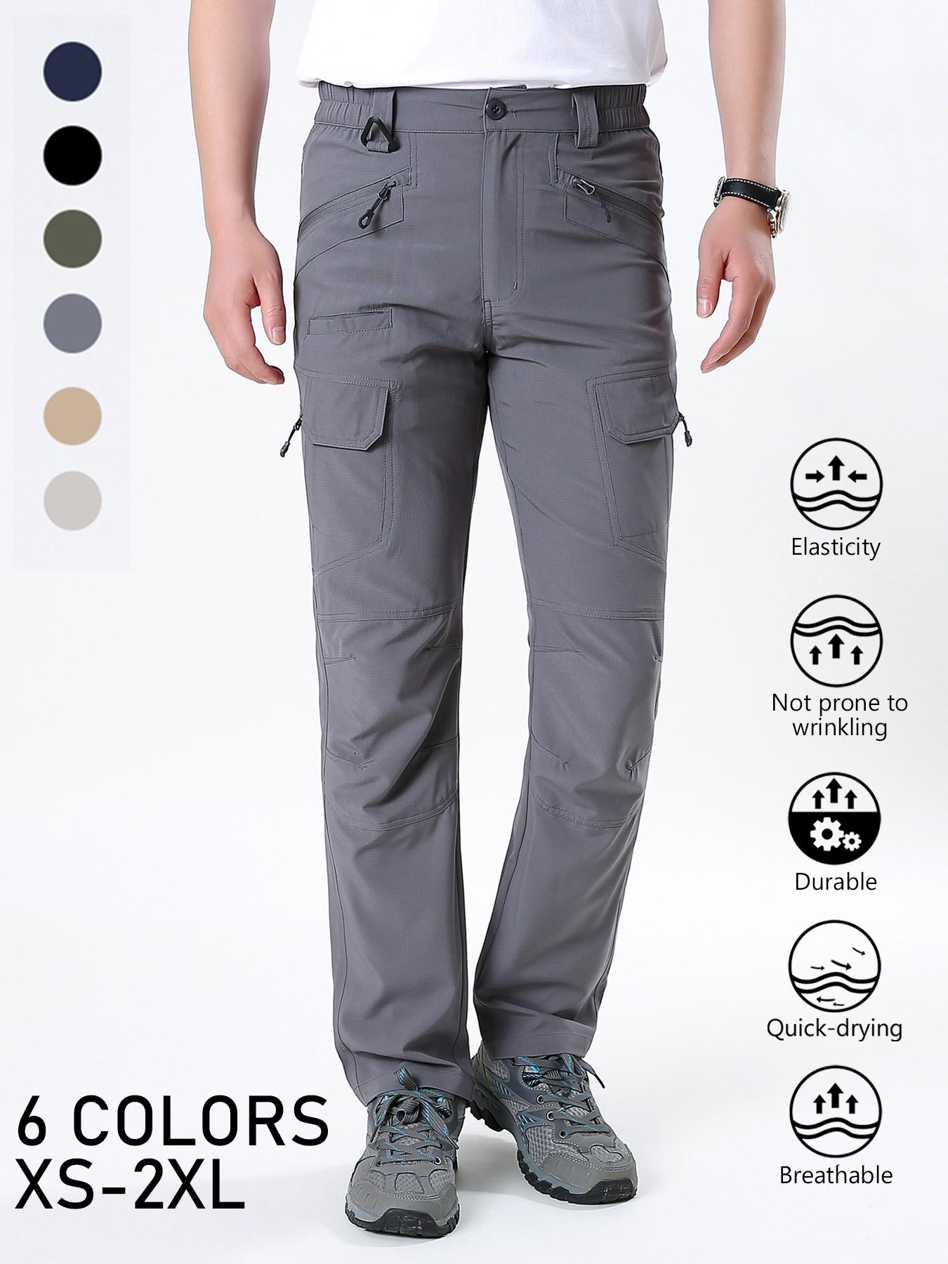 Men's Solid Color Cargo Quick Dry Hiking Pants, Elastic Waist Breathable Stretch Outdoor Trekking Trousers, Wrinkle‑Resistant Durable Straight Work Pants with Multi Zipper Pockets for Mountaineering Fishing Camping Summer Sports Daily Wear, 6 Colors