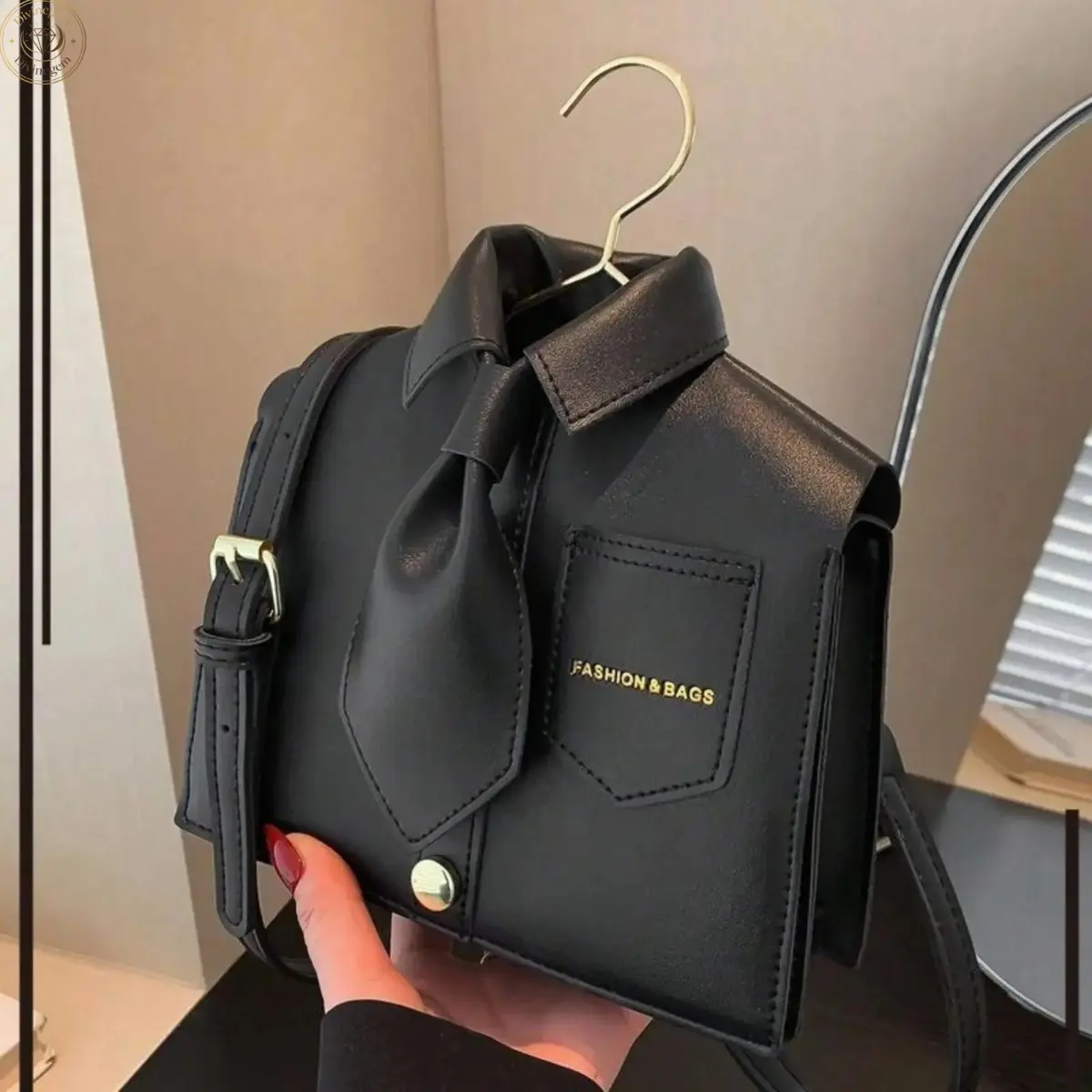Novel Shirt‑Collar Tie Design Women’s Crossbody Bag,Collapsible Solid Faux Leather Magnetic Snap Purse, Adjustable Shoulder Strap Compact Phone Bag, Stylish Unique Shoulder Handbag For Daily Outings, Dating And Party Occasions