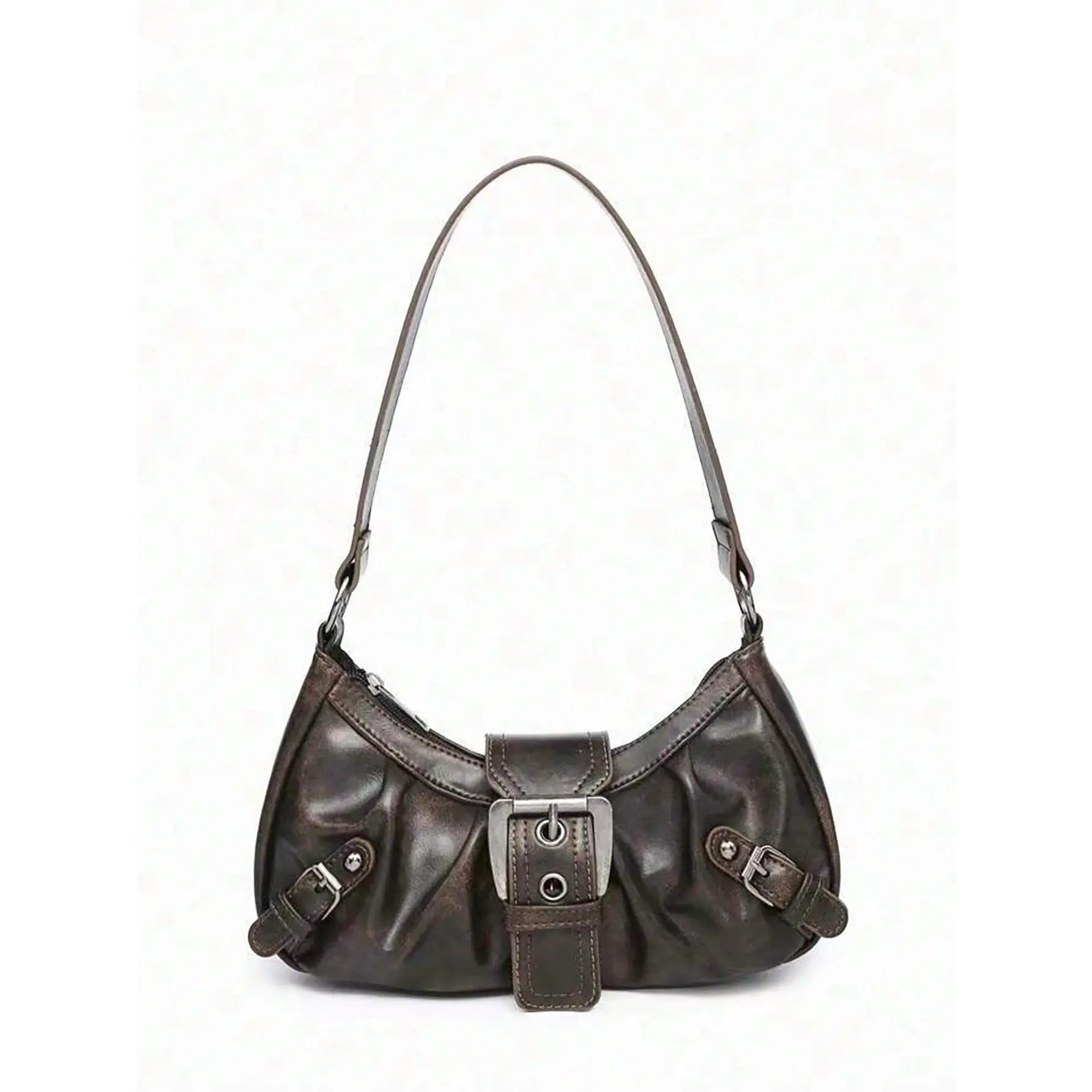 1pc Women's Vintage/Retro Y2K Leather Ruched Asymmetric Shoulder Bag, Suitable for Going Out, Party, Cocktail