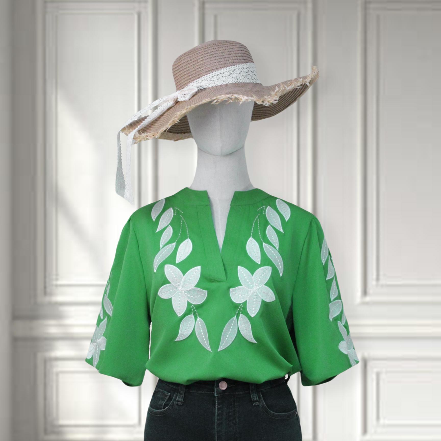 SageVell 100% Cotton Timeless Red/Green Embroidered Blouse with Floral Details - Perfect for Casual Outings, Weekends & Summer Women Style Effortless Wear for Teachers Moms Top SpringStatements