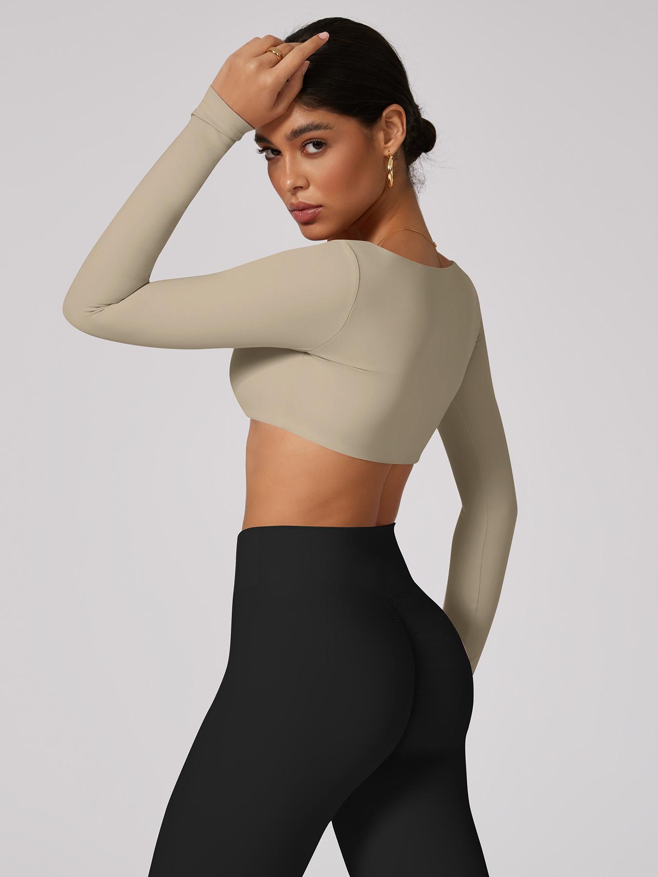 Women's Fashion Sport Top Athletic Style Activewear Square Neck Long Sleeve Short Crop High Elastic Comfortable Breathable Gym Training Running Outdoor Cycling