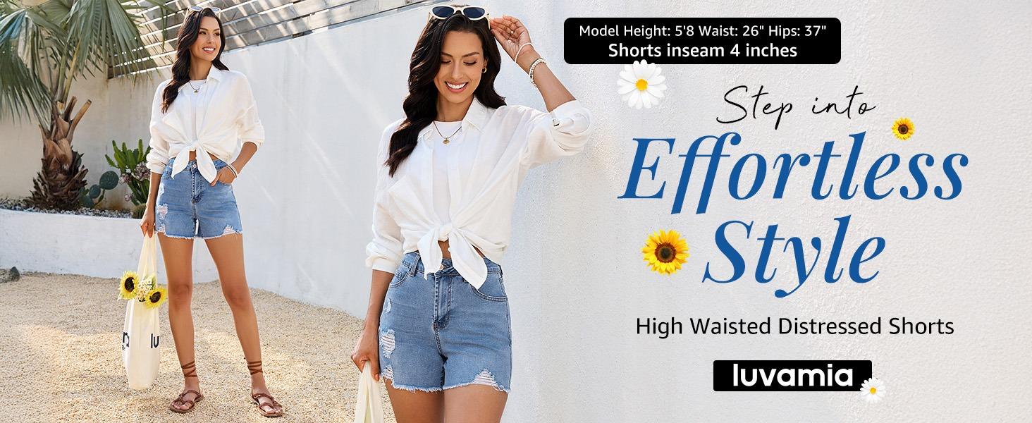 luvamia Jean Shorts for Women Trendy High Waisted Ripped Distressed Raw Hem Stretchy Denim Shorts Country Concert Outfit luvamia Jean Shorts for Women Trendy High Waisted Ripped Distressed Raw Hem Stretchy Denim Shorts Country Concert Outfit