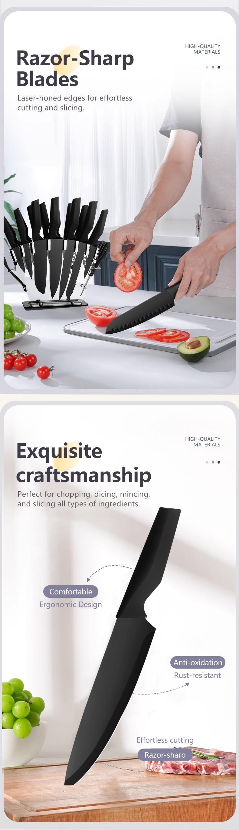 19 Piece Kitchen Knife Set, High Carbon Stainless Steel, Sharp Includes Serrated Steak Knife Set with Combination Chef's Knife, Bread Knife, Scissors, Knife Sharpener Stick, Acrylic Storage Holder, All in One