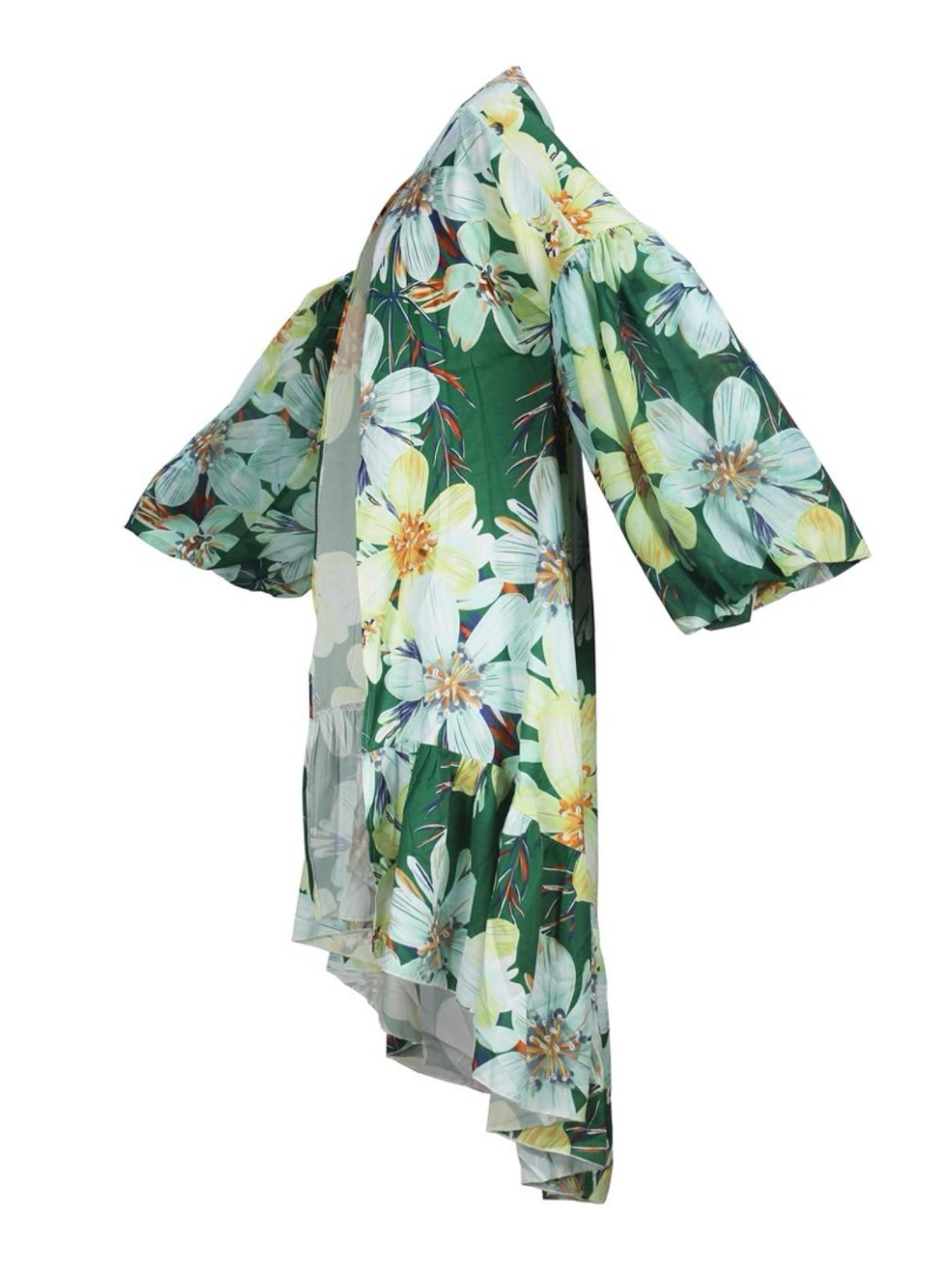Women's Vacation Casual Bohemian Spring Summer Lantern Sleeve Asymmetrical Hem Long Floral Print Outerwear Cardigan Dress, All Seasons Fashion Clothes