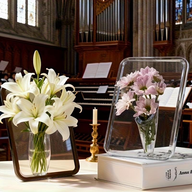 Creative photo frame acrylic flower vase - smoke gray minimalist desktop ornament, artistic decoration for fresh flowers / dried flowers / hydroponic containers, multi-scenario home / office decoration, perfect gift for commuting