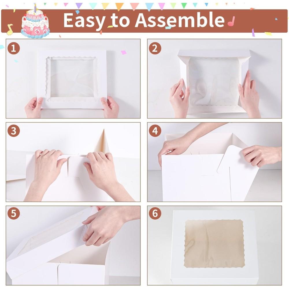 10pcs Cake Boxes, Cake Carrier with Large Window, Ideal for Baking Cookies, Pies, Paper Cups, Pastries, Bakery Transport Containers