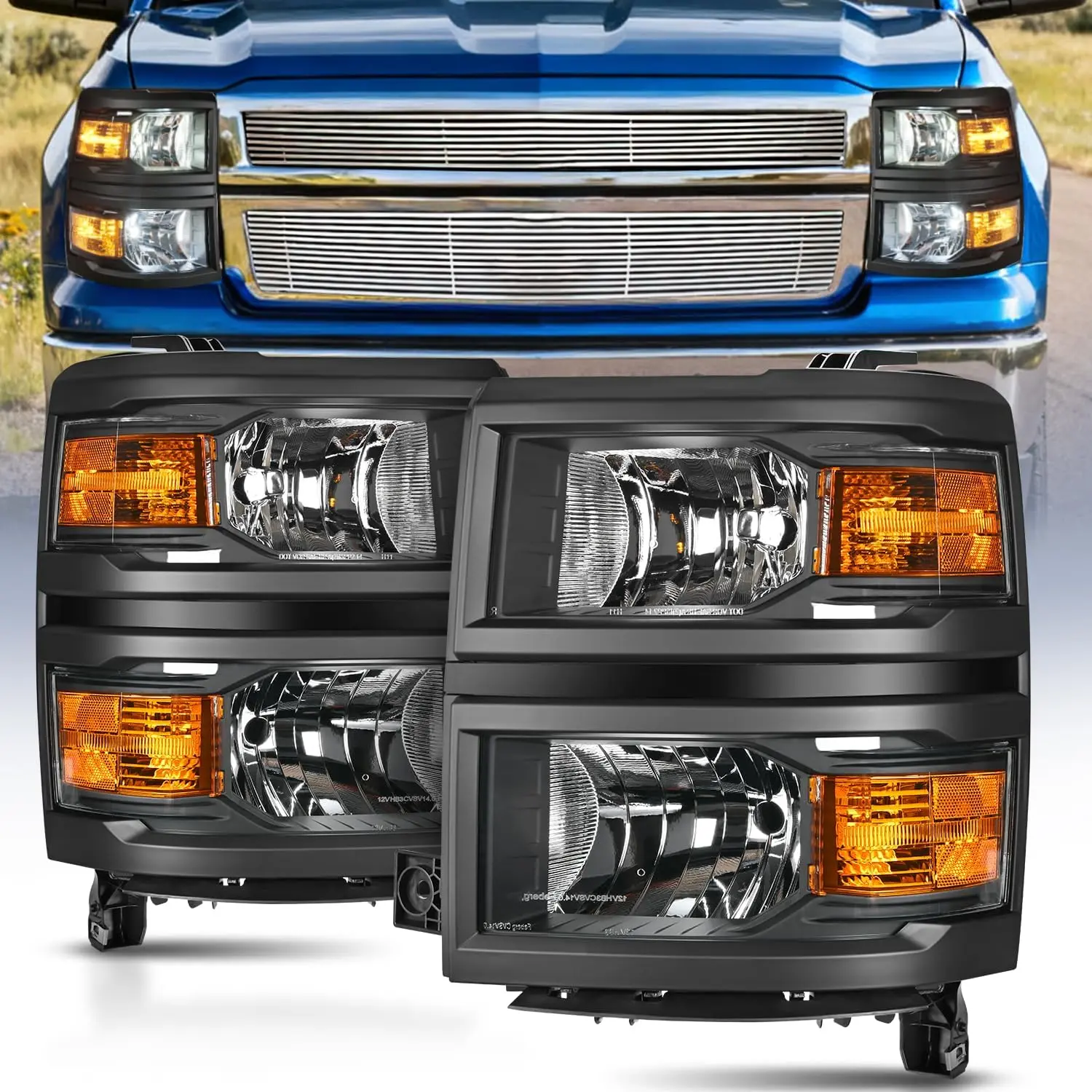Nilight High Lumen LED Headlight Set for 2014-2015 Chevy Silverado 1500 Pickup Truck, 2-Piece Bolt-On Plug-N-Play HB3/H11 Bulbs, Adjustable, IP65 Waterproof, UV Shockproof, Black Housing, Amber Reflector, Temperature-Resistant (Driver & Passenger Side)