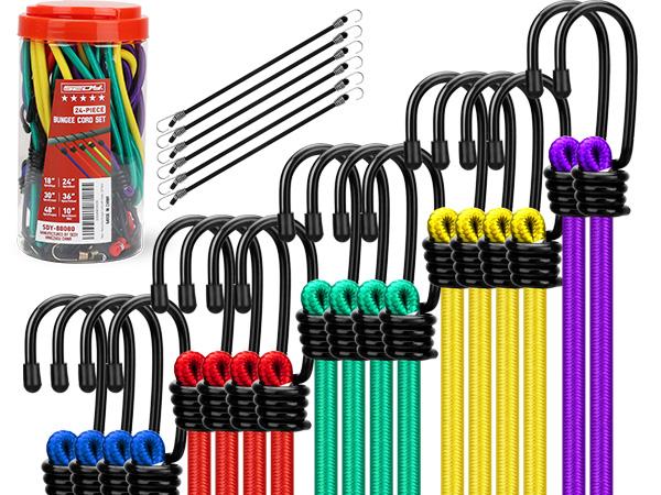 24-Piece Premium Bungee Cords Heavy Duty Outdoor, Bungee Cords with Hooks in a Storage Jar Includes 10", 18", 24", 30", 36", 48" Bungie Cord Bundle Assortment for Camping, Tent, Fastening Items