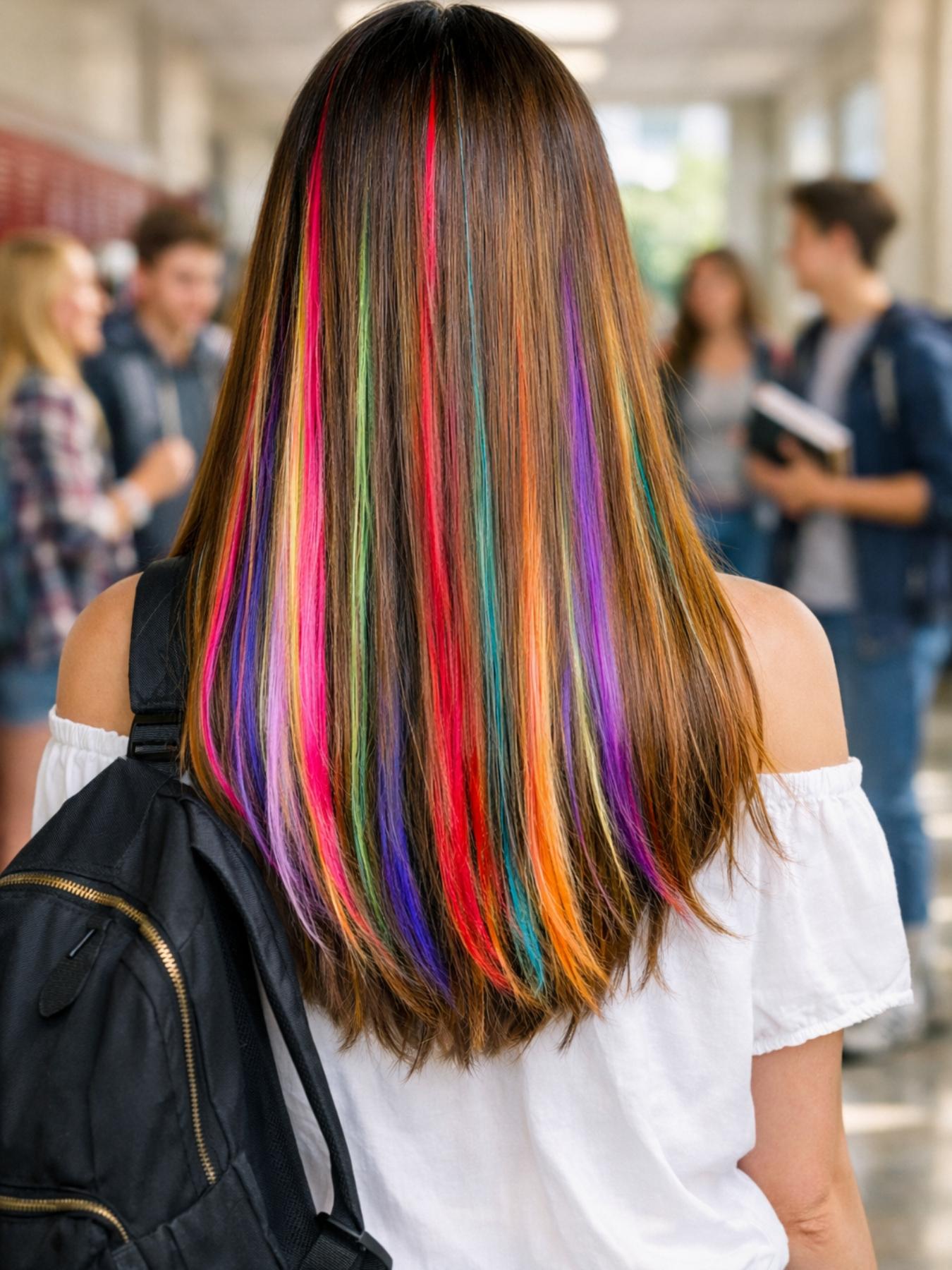 Rainbow Clip-In Hair Extensions, Colorful Hair Streaks for Girls & Teens, Instant Highlight Hair Pieces for School, Parties & Dress Up